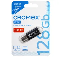 Флеш-диск 128 GB, CROMEX (КРОМЕКС) Ultra USB 3.1, металлический корпус, черный, 514165