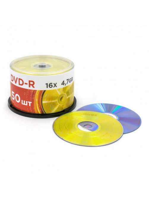 Диск DVD-R MIREX, 4,7 Гб, 16x, Cake Box (упаковка на шпиле), КОМПЛЕКТ 50 шт., UL130003A1B