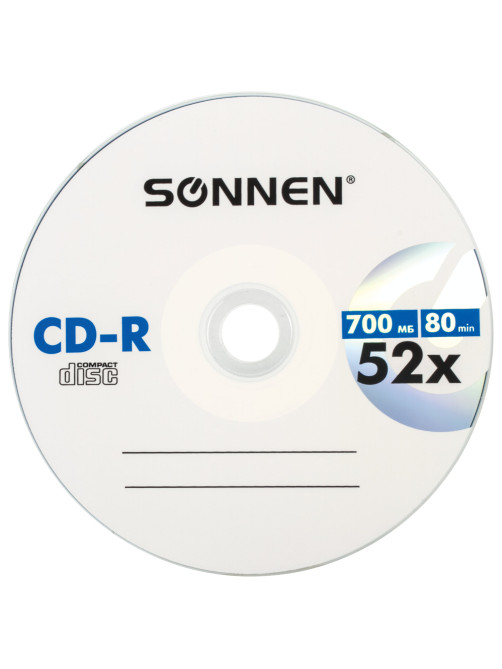 Диск CD-R SONNEN, 700 Mb, 52x, бумажный конверт (1 штука), 512573