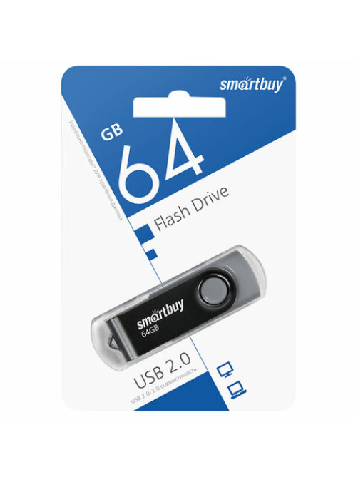 Флеш-диск 64 GB SMARTBUY Twist USB 2.0, черный, SB064GB2TWK