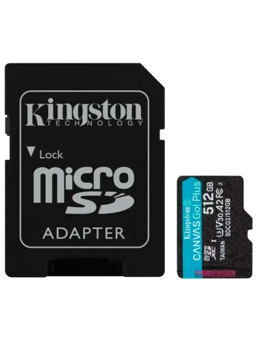 Карта памяти microSDXC 512 GB KINGSTON Canvas Go Plus, UHS-I U1, 170 Мб/с (class 10), с адаптером, SDCG3/512Gb