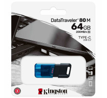 Флеш-диск 64 GB KINGSTON DataTraveler 80M, разъем Type-C 3.2, черный, DT80M/64GB