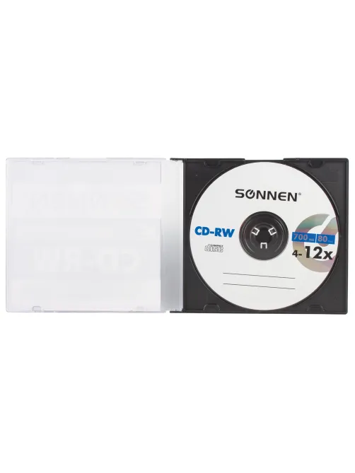 Диск CD-RW SONNEN, 700 Mb, 4-12x, Slim Case (1 штука), 512579