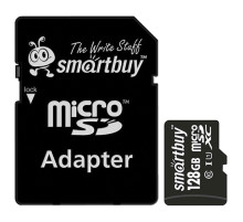 Карта памяти micro SDXC, 128 GB, SMARTBUY, UHS-1 U1, 80 Мб/сек. (class 10), с адаптером, SB128GBSDCL1001