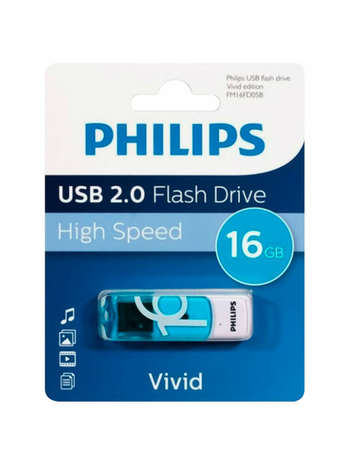 Флеш-диск 16 GB PHILIPS VIVID, разъем USB 2.0, синий, FM16FD05B/97