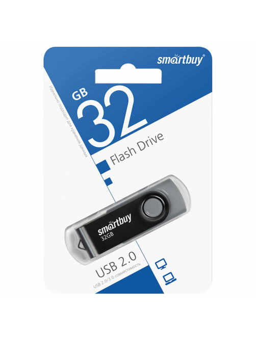 Флеш-диск 32 GB SMARTBUY Twist USB 2.0, черный, SB032GB2TWK