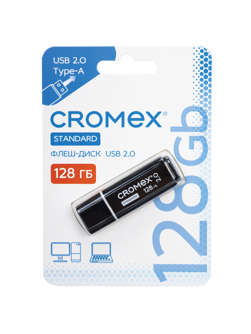 Флеш-диск 128 GB, CROMEX (КРОМЕКС) Standard USB 2.0, черный, 514161
