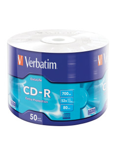 Диск CD-R VERBATIM DataLife, 700 Мб 52x Bulk (термоусадка без шпиля), КОМПЛЕКТ 50 шт., 43787