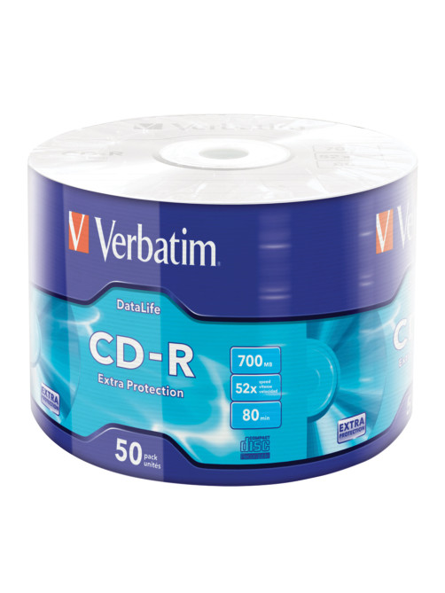 Диск CD-R VERBATIM DataLife, 700 Мб 52x Bulk (термоусадка без шпиля), КОМПЛЕКТ 50 шт., 43787