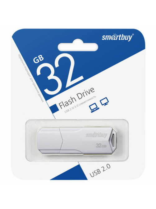 Флеш-диск 32 GB SMARTBUY Clue, USB 2.0, белый, SB32GBCLU-W