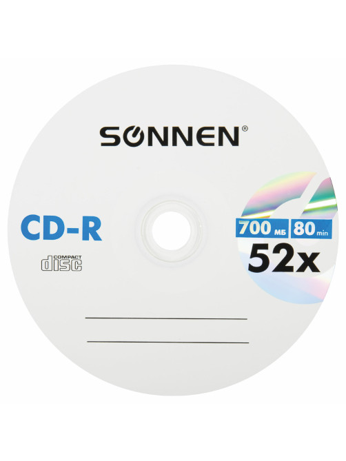 Диск CD-R SONNEN, 700 Mb, 52x, Cake Box (упаковка на шпиле) КОМПЛЕКТ 25 шт., 513531