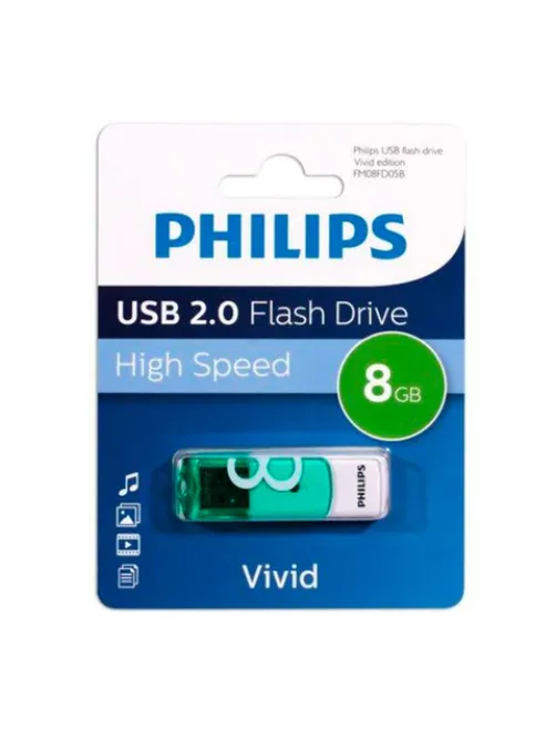 Флеш-диск 8GB PHILIPS VIVID, разъем USB 2.0, зеленый, FM08FD05B/97
