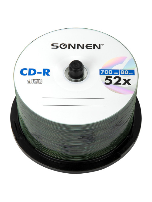 Диск CD-R SONNEN 700 Mb 52x Cake Box (упаковка на шпиле), КОМПЛЕКТ 50 шт., 512570
