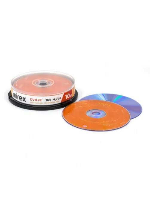 Диск DVD+R (плюс) MIREX, 4,7 Гб, 16x, Cake Box (упаковка на шпиле), КОМПЛЕКТ 10 шт., UL130013A1L