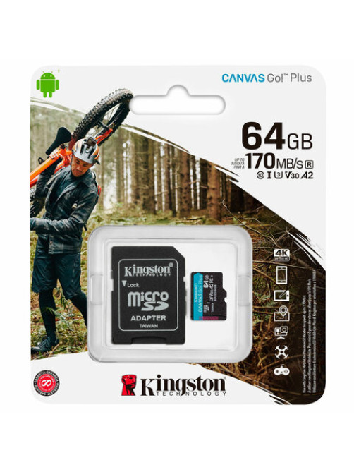 Карта памяти microSDXC 64GB KINGSTON Canvas Go Plus UHS-I U3, 170 Мб/с (class 10), SDCG3/64GB