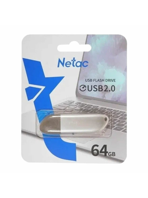 Флеш-диск 64 GB NETAC U352, USB 2.0, металлический корпус, серебристый, NT03U352N-064G-20PN