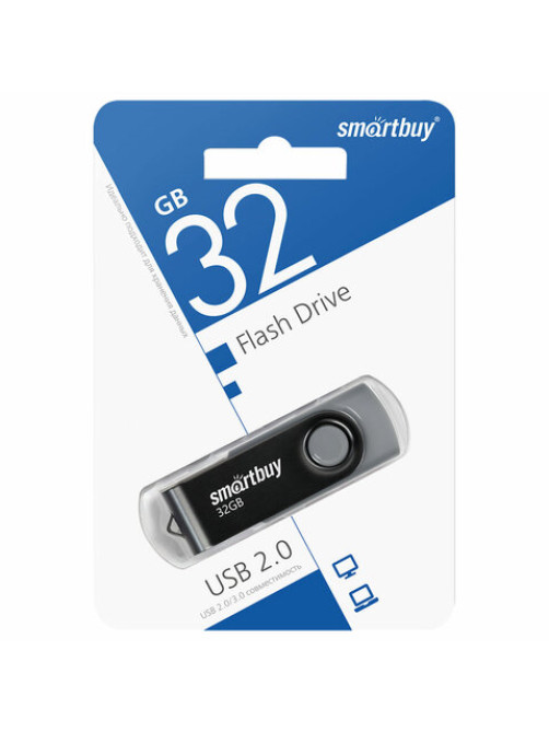 Флеш-диск 32 GB SMARTBUY Twist USB 2.0, черный, SB032GB2TWK