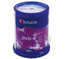 Диск DVD+R (плюс) VERBATIM 4,7 Gb 16x Cake Box (упаковка на шпиле), КОМПЛЕКТ 100 шт., 43551