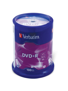 Диск DVD+R (плюс) VERBATIM 4,7 Gb 16x Cake Box (упаковка на шпиле), КОМПЛЕКТ 100 шт., 43551