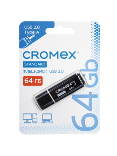 Флеш-диск 64 GB, CROMEX (КРОМЕКС) Standard USB 2.0, черный, 514160