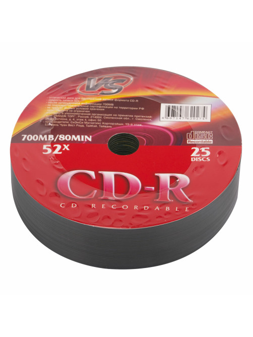 Диск CD-R VS, 700 Мб, 52x, Bulk (термоусадка без шпиля), КОМПЛЕКТ 25 шт., VSCDRSH2501