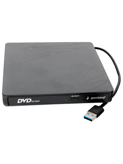 Внешний оптический привод CD/DVD GEMBIRD USB 3.0, пластик, черный, DVD-USB-03