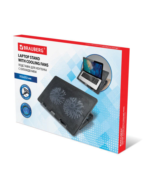 Подставка для ноутбука с охлаждением, 2 порта USB-A, LED-подсветка, 352х252 мм, BRAUBERG, 513617