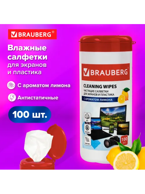 Салфетки для экранов всех типов и пластика BRAUBERG с ароматом 