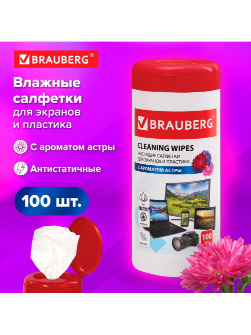 Салфетки для экранов всех типов и пластика BRAUBERG с ароматом 