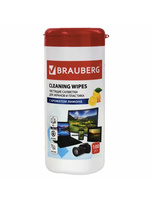 Салфетки для экранов всех типов и пластика BRAUBERG с ароматом 