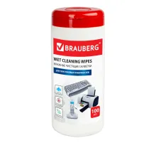 Салфетки для пластиковых поверхностей BRAUBERG, туба 100 шт., влажные, 510123