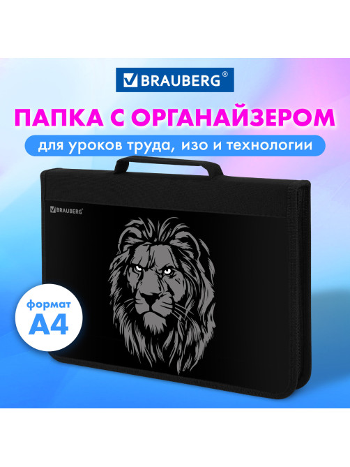 Папка на молнии BRAUBERG А4 с ручкой, с органайзером, 1 отделение, 
