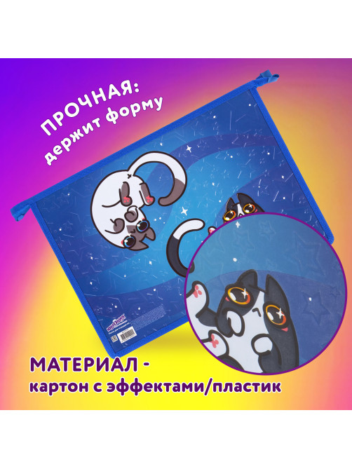 Папка для тетрадей ЮНЛАНДИЯ А4, 1 отделение, картон/пластик, конгрев, на молнии, 