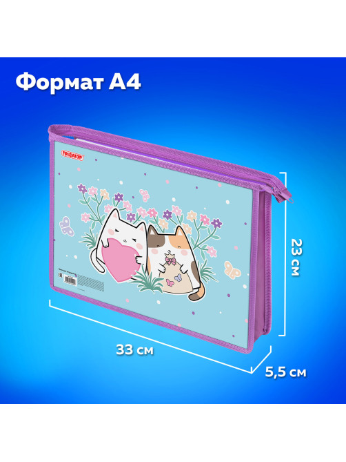 Папка для тетрадей ПИФАГОР А4, 1 отделение, картон/пластик, на молнии, 