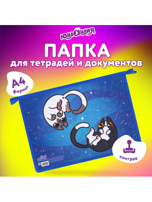Папка для тетрадей ЮНЛАНДИЯ А4, 1 отделение, картон/пластик, конгрев, на молнии, 