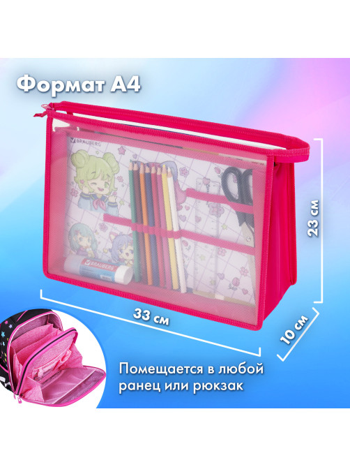 Папка для труда BRAUBERG А4, 2 отделения, пластик, молния сверху, органайзер, 