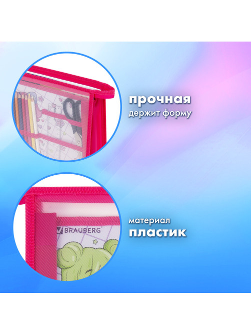 Папка для труда BRAUBERG А4, 2 отделения, пластик, молния сверху, органайзер, 