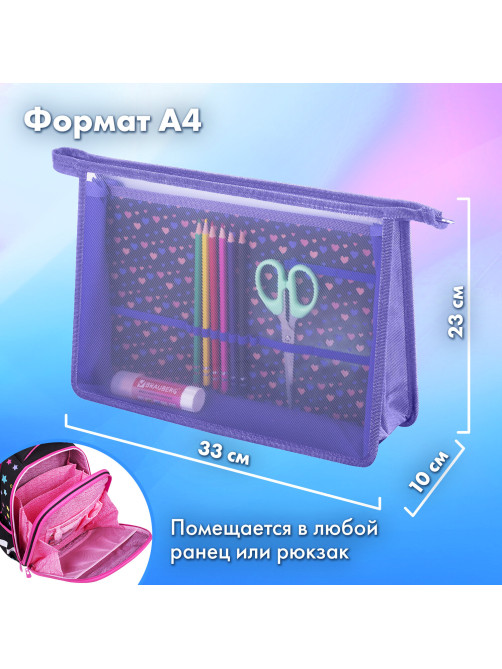 Папка для труда на молнии BRAUBERG А4, 2 отделения, органайзер, 