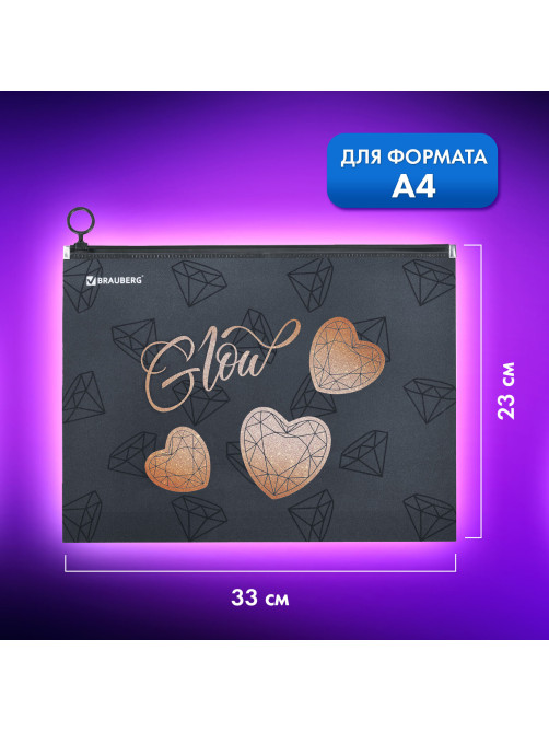 Папка для тетрадей BRAUBERG А4, 1 отделение, пластик, на zip-lock-молнии, 