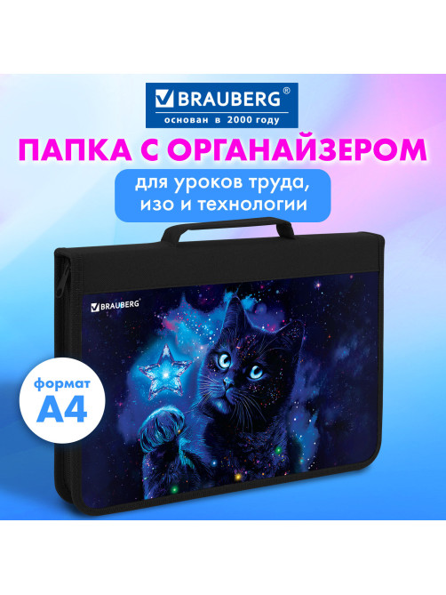 Папка на молнии BRAUBERG А4 с ручкой, с органайзером, 1 отделение, 