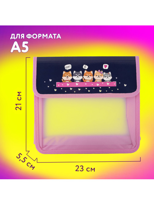 Папка для тетрадей ЮНЛАНДИЯ А5, пластик, 2 отделения, клапан на липучке, 