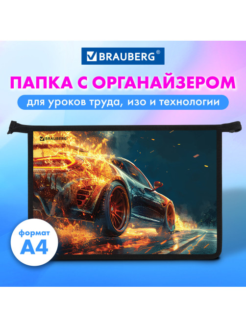 Папка для труда на молнии BRAUBERG А4, 2 отделения, органайзер, 