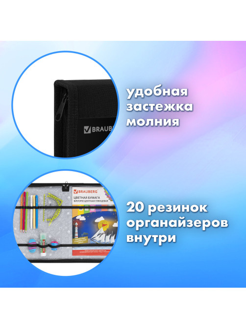 Папка на молнии BRAUBERG А4 с ручкой, с органайзером, 1 отделение, 
