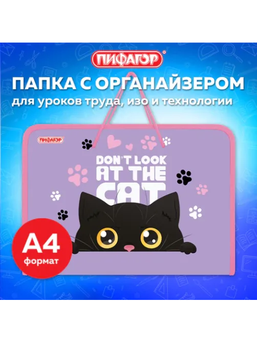 Папка для труда на молнии с ручками ПИФАГОР А4, 1 отделение, пластик, органайзер, 