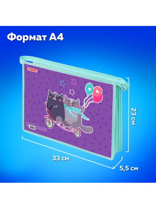 Папка для тетрадей ПИФАГОР А4, 1 отделение, картон/пластик, на молнии, 