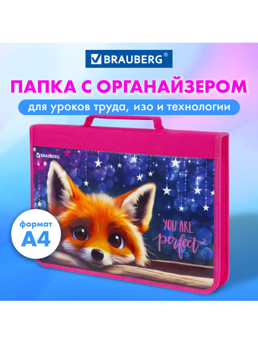 Папка на молнии BRAUBERG А4 с ручкой, с органайзером, 1 отделение, 
