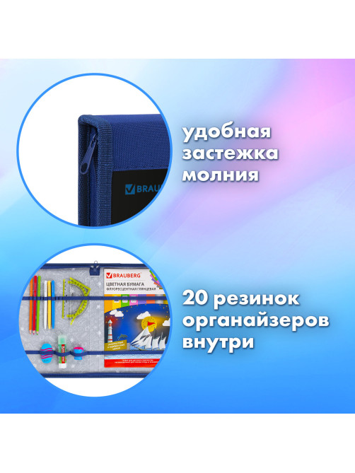 Папка на молнии BRAUBERG А4 с ручкой, с органайзером, 1 отделение, 
