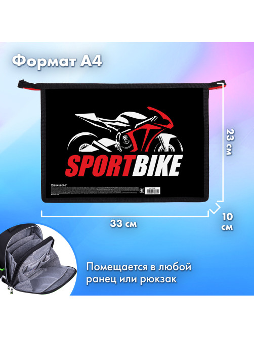 Папка для труда на молнии BRAUBERG А4, 2 отделения, органайзер, 