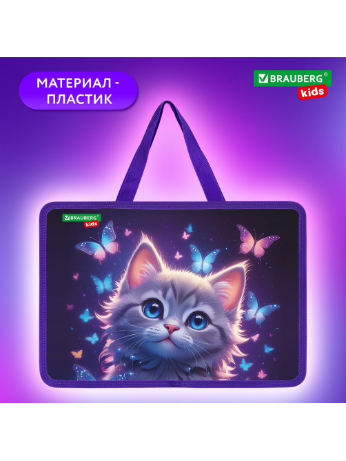Папка на молнии с ручками BRAUBERG KIDS А4, 1 отделение, пластик, 100 мм, 