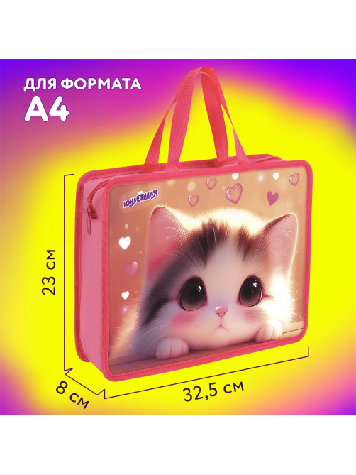Папка на молнии с ручками ЮНЛАНДИЯ А4, 1 отделение, пластик, 80 мм, 